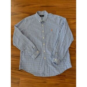 Ralph Lauren Mens XL Blue White Gingham Check Cotton Button Down Shirt